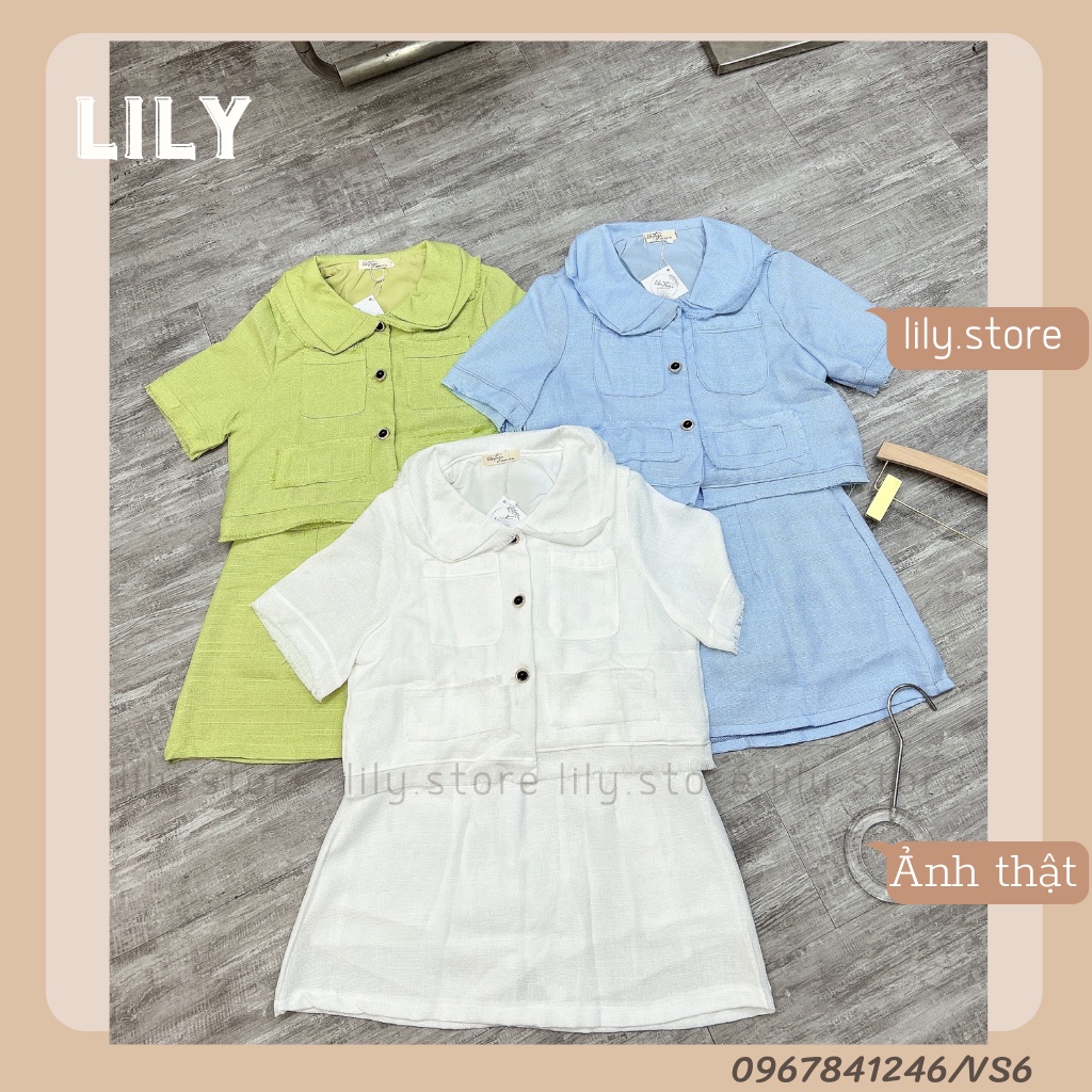 Set dạ Tweed, Set dạ tiểu thư gồm áo và chân váy đủ màu size S, M S6 LILY