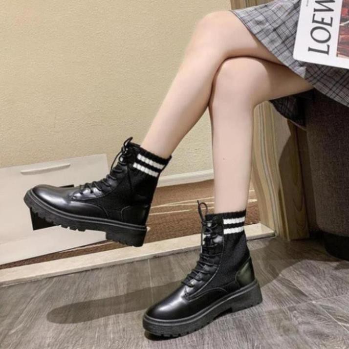 Boots Nữ, Giày Bốt Nữ Dr. Martens Phối Len Cổ Chân Màu Đen Mẫu Mới Mùa Thu Đông Minhtushoes Giày Dép Nữ Thời Trang BH12t