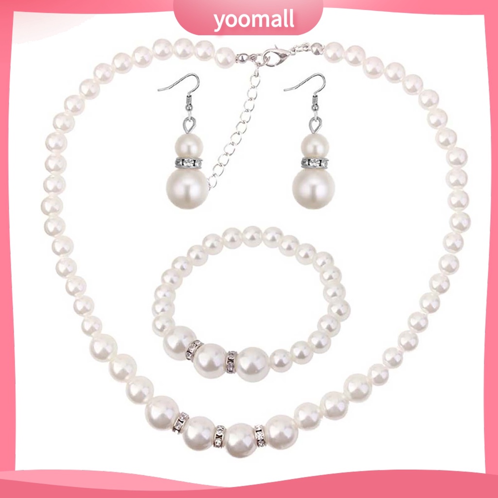 Bộ Trang Sức Đính Ngọc Trai Giả 3 Món Thiết Kế Tinh Tế Thời Trang Cho Nữ