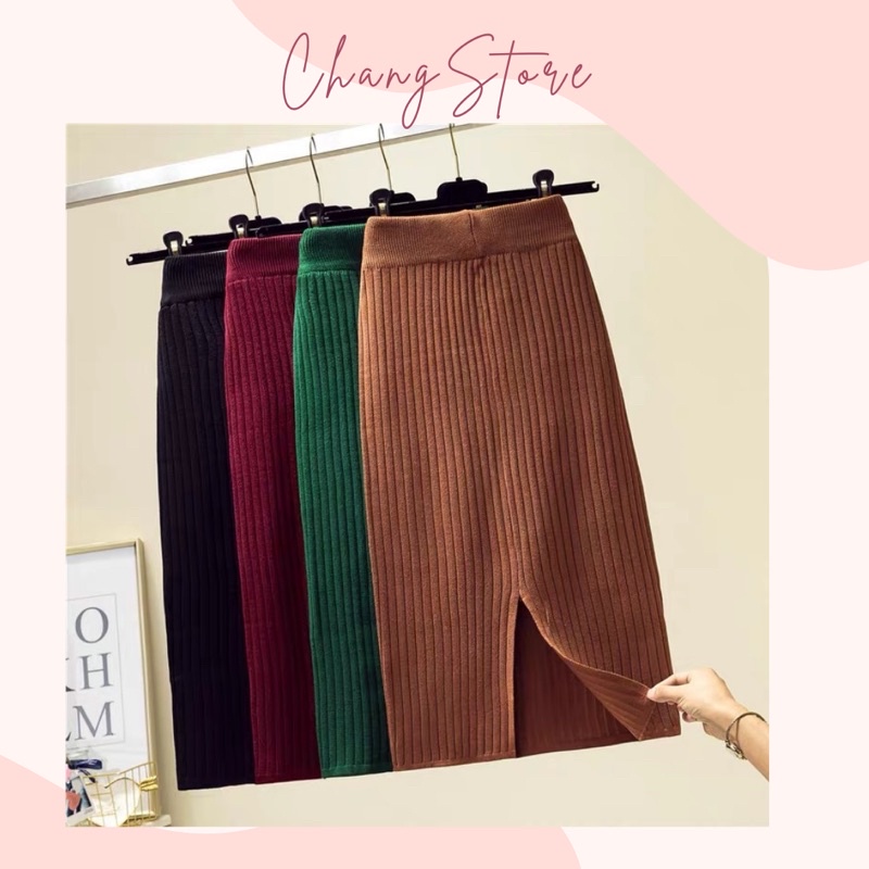 Chân Váy Len Gân Dáng Dài Ôm Body Dày Dặn Mùa Đông