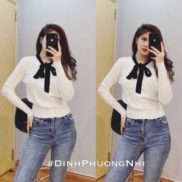 Áo len cổ nơ 5 màu dành cho nữ
