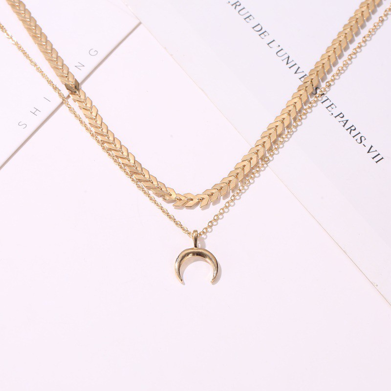 Vòng cổ chuỗi xích 2 lớp mặt hình mặt trăng độc đáo