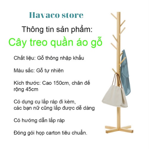 Cây treo quần áo đứng bằng gỗ / Giá treo đồ lắp ghép kiểu Hàn Havaco store CT01