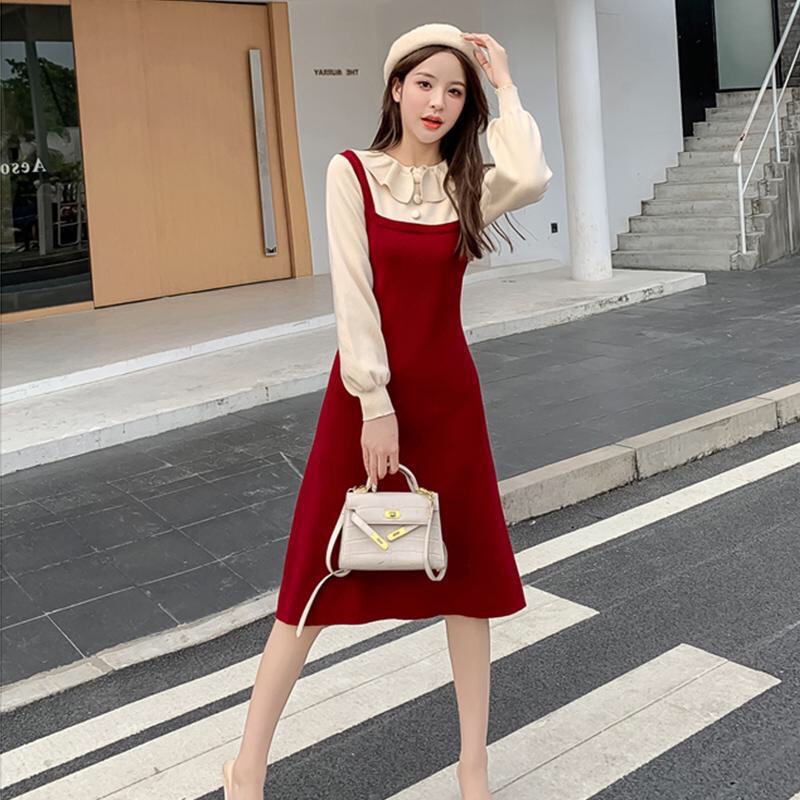 Váy Đầm Len Giả Yếm Cổ Sen Bèo Tiểu Thư Hàng Quảng Châu mã 1321