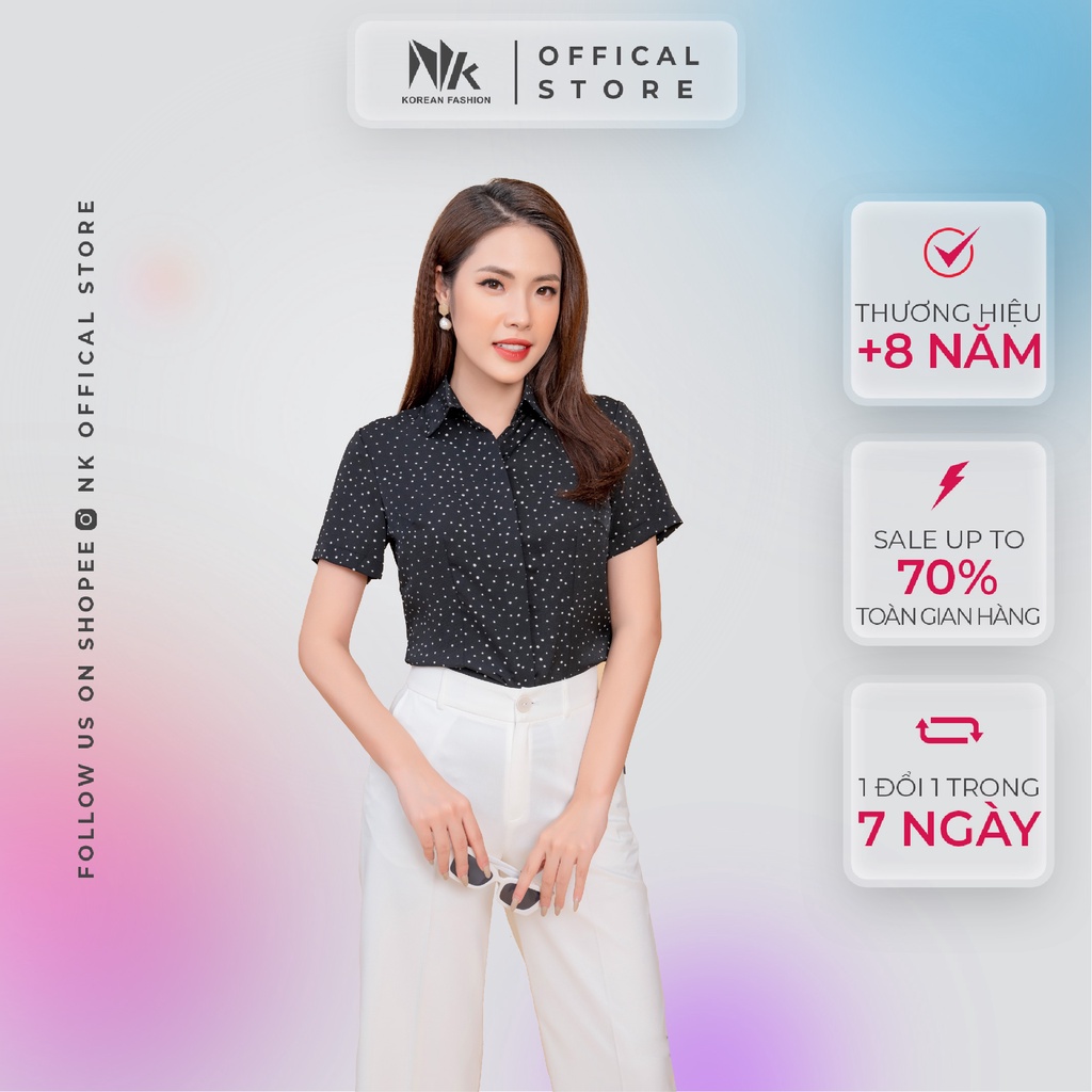 Áo Sơ Mi Nữ NK Fashion Cổ Đức Kẻ Cộc Tay Dáng Ôm Body Chất Vải Hàn Cao Cấp NKSM2107015