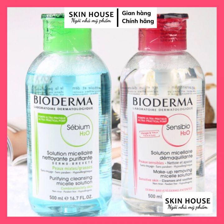 (Mẫu Mới) Nước Tẩy trang BIODERMA 500ml nội địa Pháp (Nắp xanh lá)