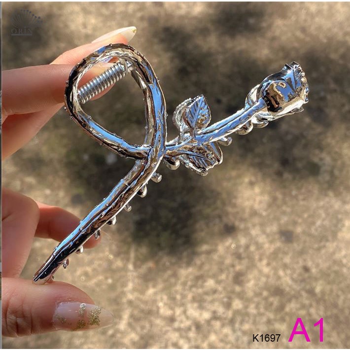 Kẹp tóc càng cua kim loại hoa hồng thời trang Orin K1697