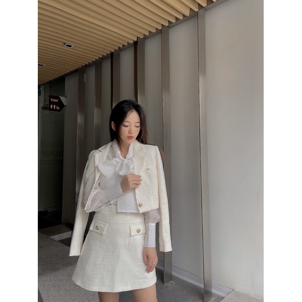 Set dạ và áo sơmi - Clara set trắng
