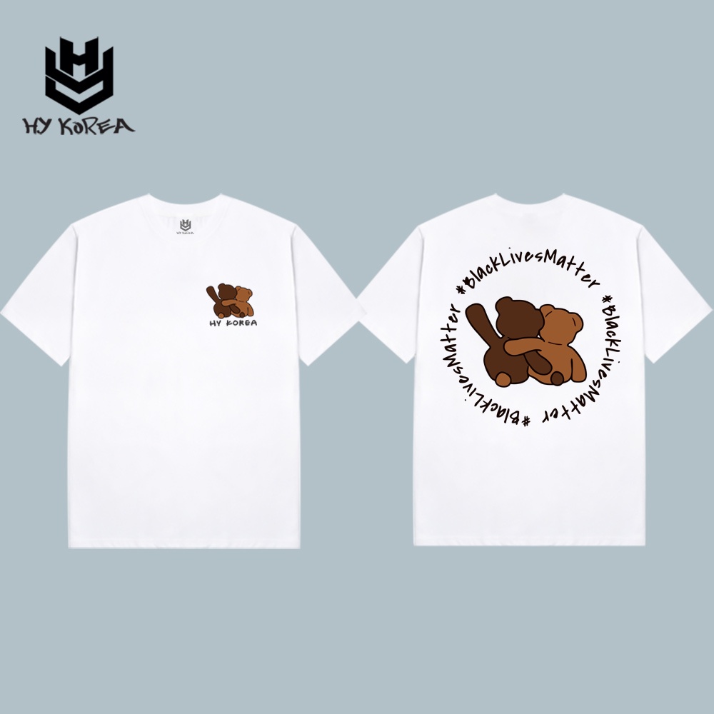 Áo Thun Tay Lỡ Couple Đôi Nhóm Lớp HY Korea Form Rộng Cotton 100 In Hình Gấu Khoác Vai 557.