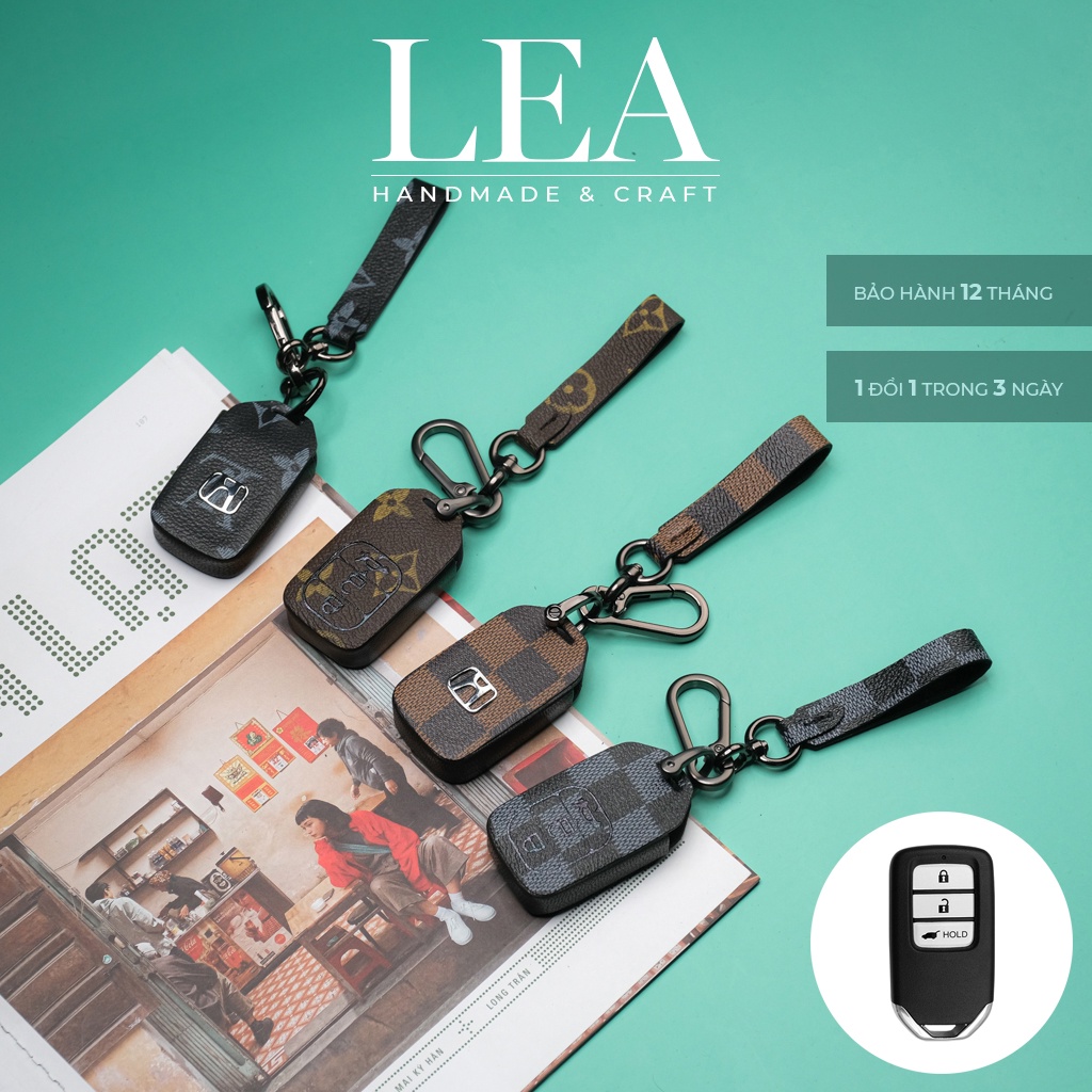 Ốp da bảo vệ chìa khoá Honda Crv City Civic 3 nút bấm handmade có dây tay cầm H3V CD