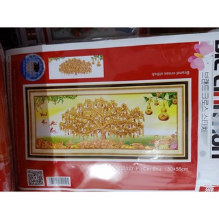 Tranh thêu chữ thập Cây Tiền Vinh hoa Phú Quý 223127 (130x55) chưa thêu