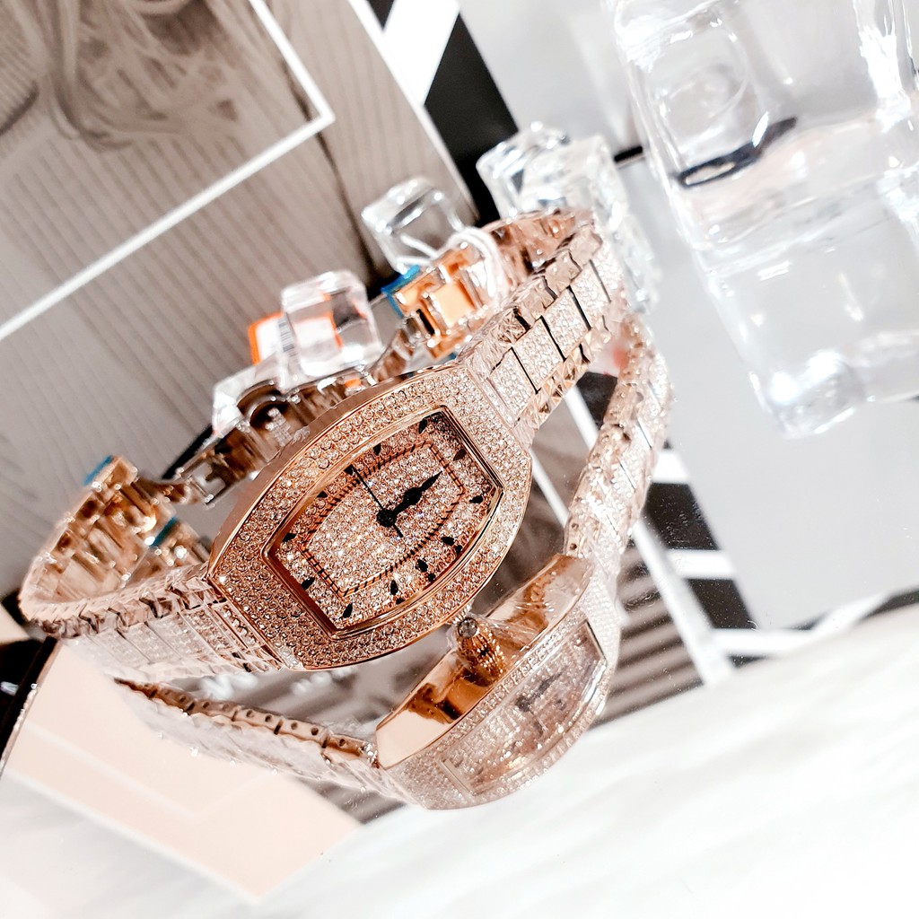 Đồng Hồ Nữ Davena Mặt Bầu Full Đá Rose Gold 34mm Authentic