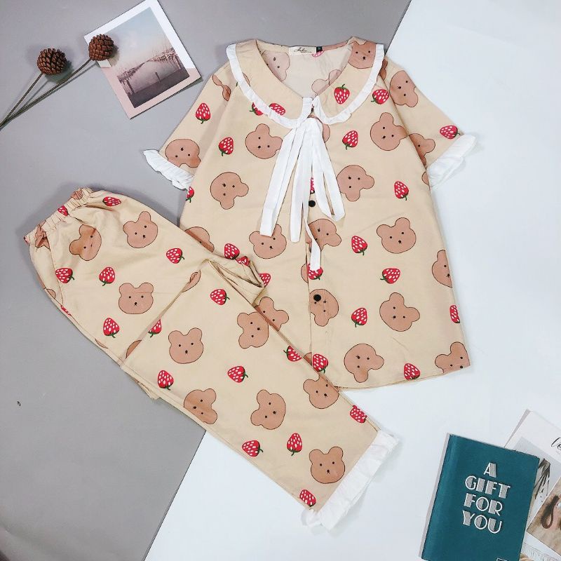 Bộ mặc nhà Cộc Dài kate thái phối ren xinh xắn Bộ ngủ pijama