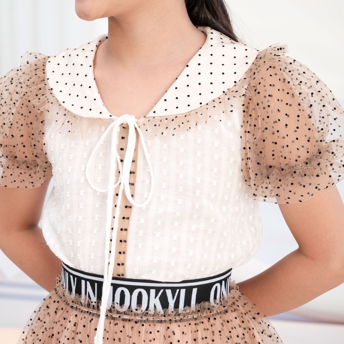 Áo sơ mi JOOKYLI bé gái phối voan tay bồng 16G0975