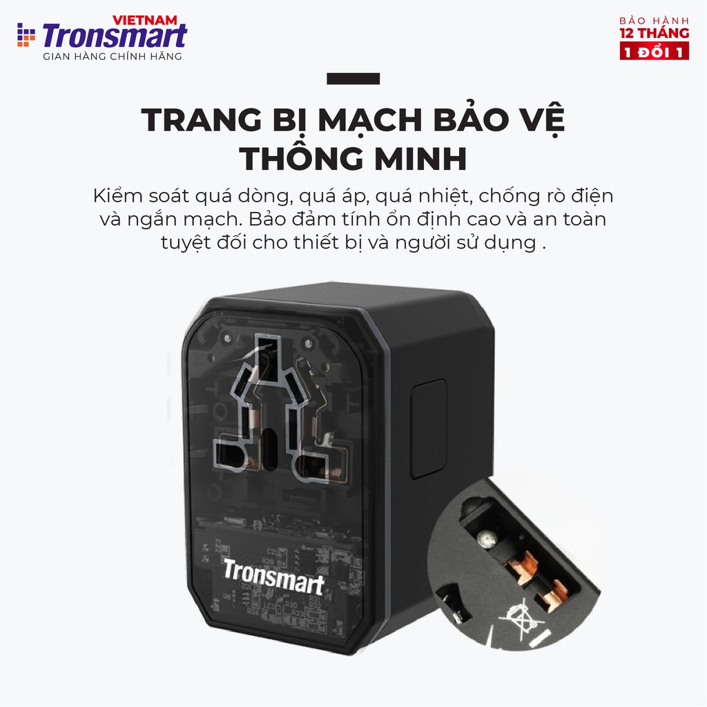 Củ sạc nhanh chuyển đổi đa năng Tronsmart WCP05 Sạc nhanh QC 3.0, PD - Hàng chính hãng - Bảo hành 12 tháng 1 đổi 1