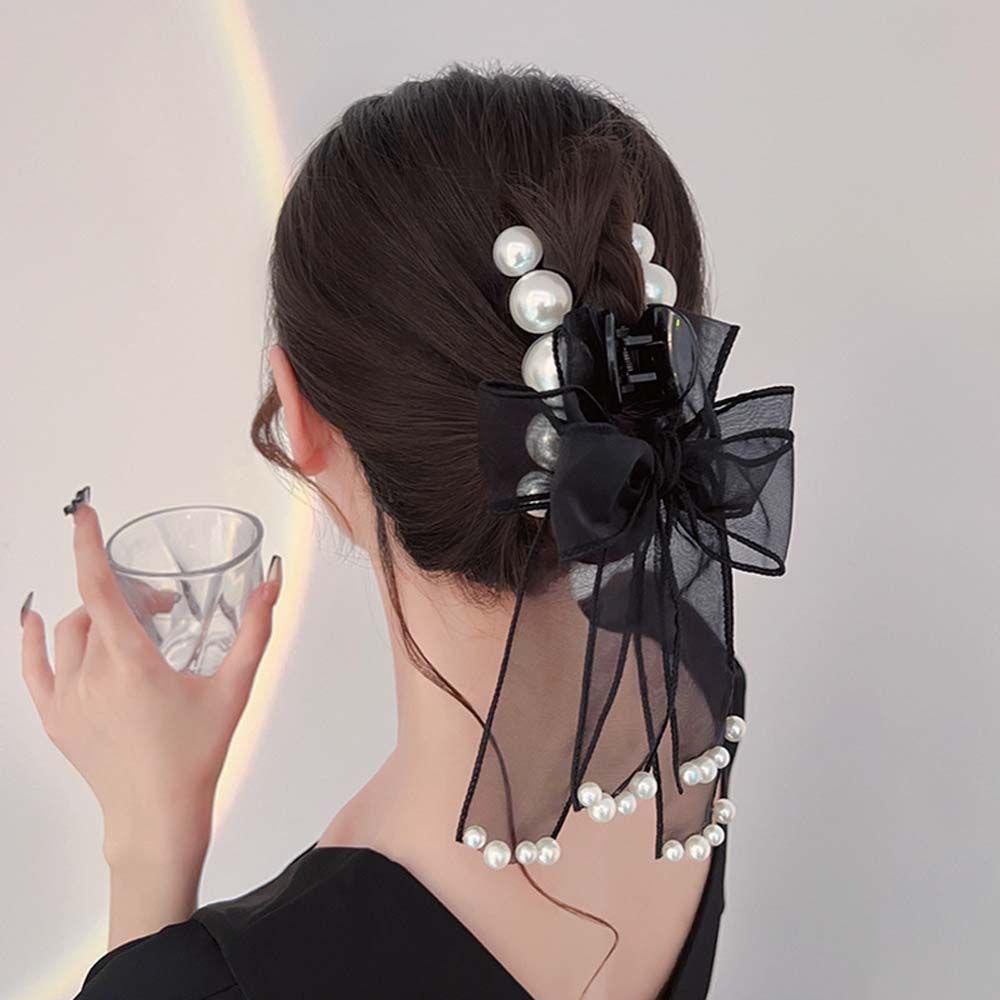 Kẹp Tóc Nơ Ruy Băng Lớn Màu Đen / Be Thời Trang Dành Cho Bạn Nữ WMES15H