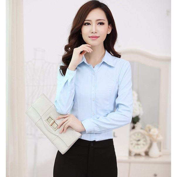 Áo sơ mi nữ lụa trơn màu trắng trẻ trung | BigBuy360 - bigbuy360.vn