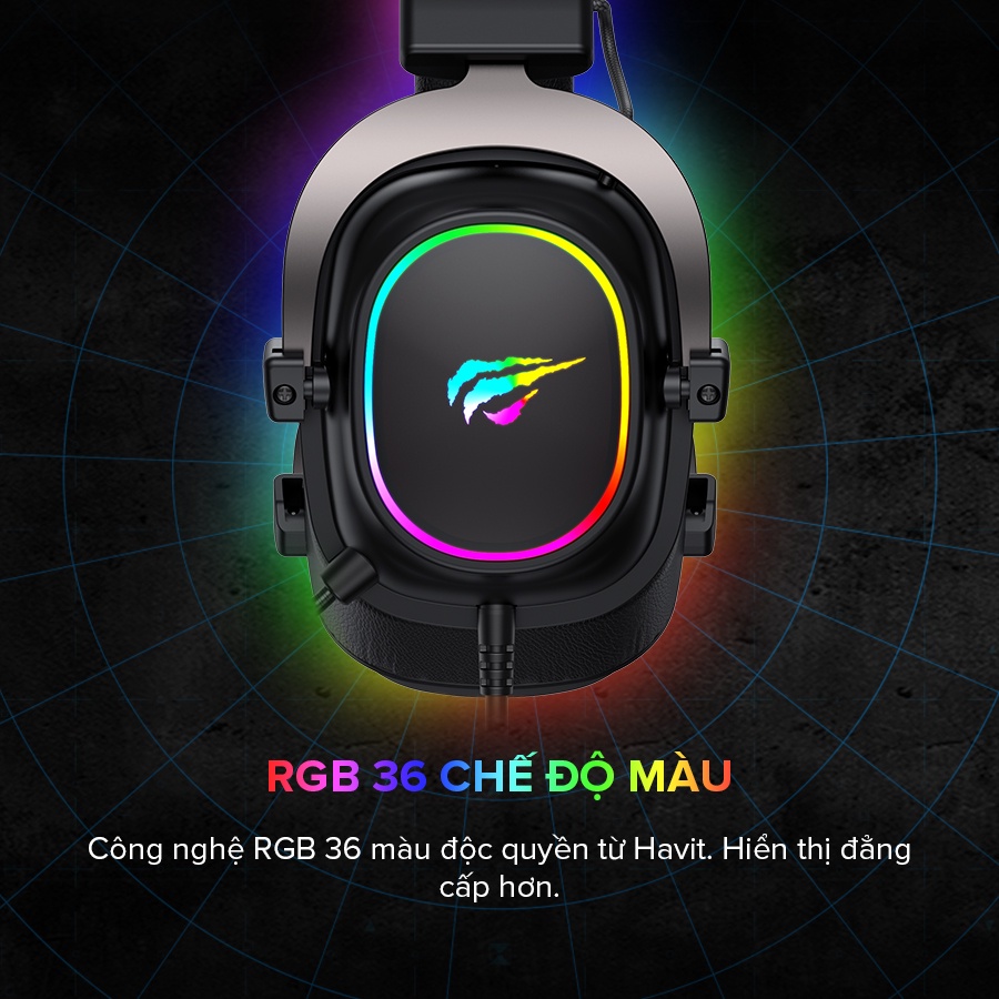 Tai Nghe Gaming Headphone HAVIT H2002P, Driver 53mm, Đèn RGB 36 Màu, Giả Lập 7.1 - Chính Hãng BH 12 Tháng Dizigear