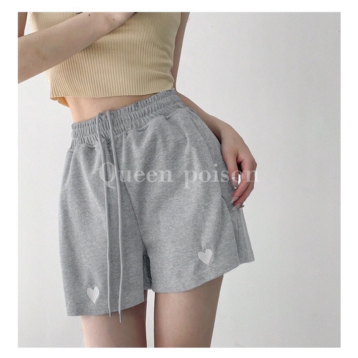 [SIÊU HÓT]Quần Đùi Ống Rộng Thêu Hình Trái Tim Xinh Xắn Cho Nữ | BigBuy360 - bigbuy360.vn