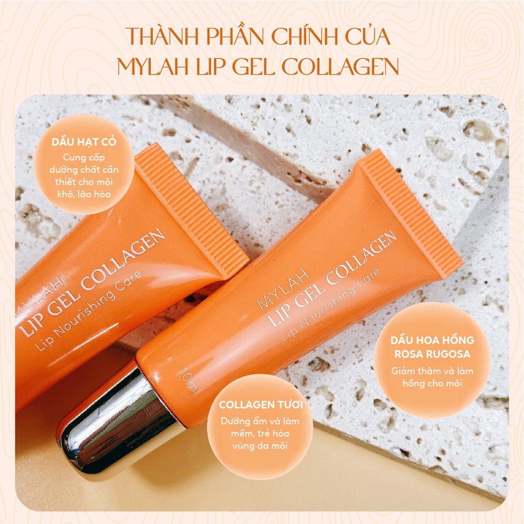 Tinh chất dưỡng môi Mylah Lip Gel Collagen, dưỡng ẩm, làm hồng, ngừa thâm, kích màu môi sau phun xăm - Tuýp 10ml