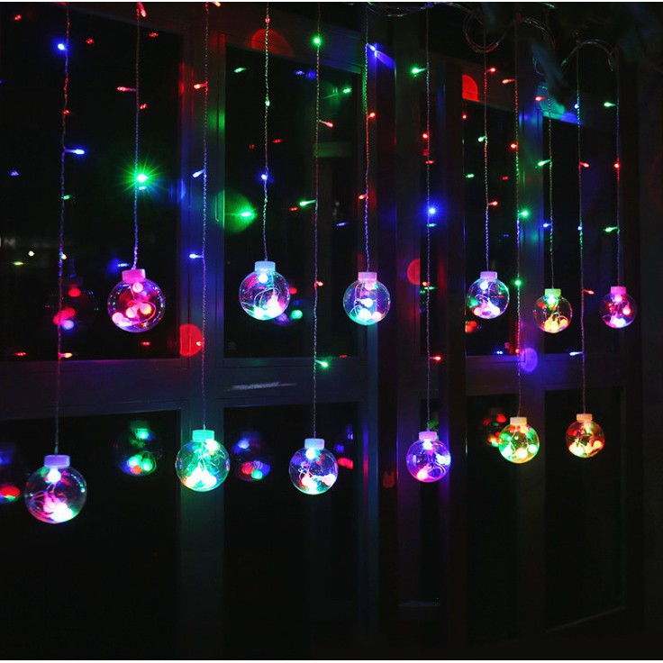 Dây đèn led banh 138 thả rèm dài 5m màu vàng, đủ màu 12 quả nhâp nháy siêu lung linh trang trí vườn, phòng ngủ, nhà cửa