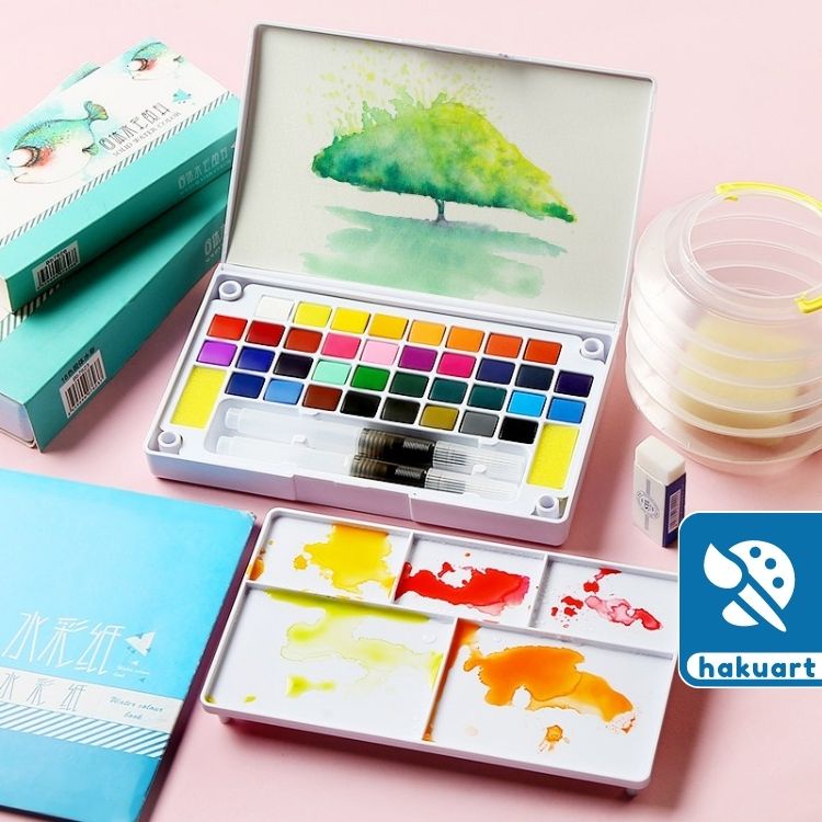 Màu Nước Solid Water Color [ CAO CẤP ] 12/18/24/36 Màu Tặng 2 Bút Nước + 1 Palette