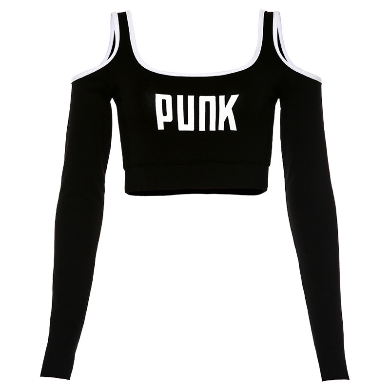 DUNEA Women's new style strapless letter print cropped top T-shirt