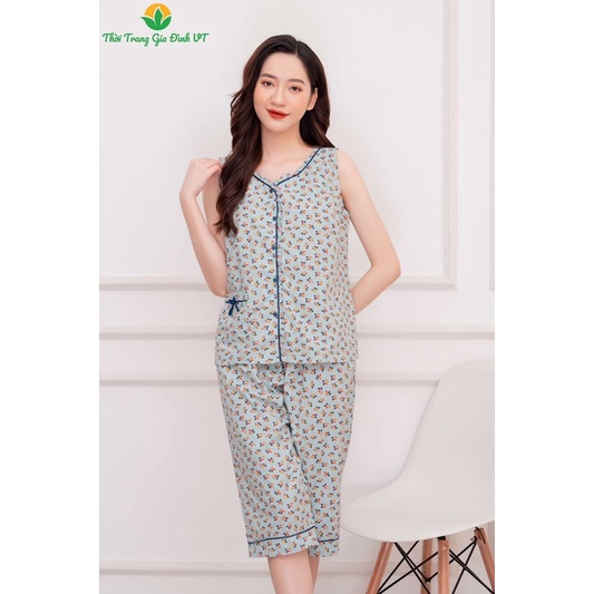 BỘ COTTON NỮ QUẦN LỬNG ÁO SÁT NÁCH BÈO NẸP B45.2202