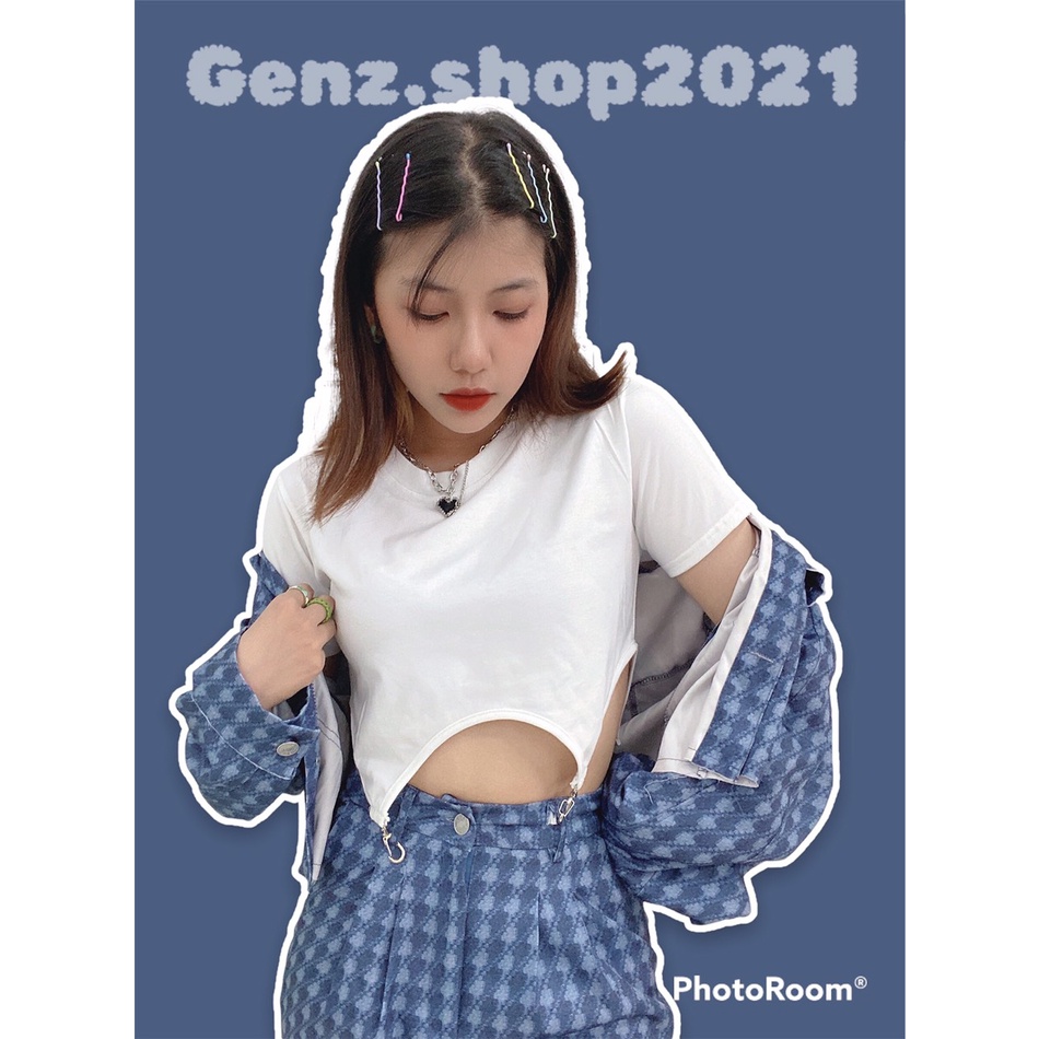 ÁO THUN CROPTOP NỮ ĐẸP BESTSALE KHOÉT EO CÓ MÓC XÍCH ÔM BODY CÓ 3 MÀU TRẮNG, ĐEN, XANH CR220010