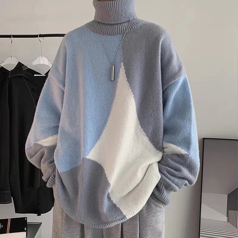 Áo Sweater Len Dệt Kim Cổ Lọ Dáng Rộng Phong Cách Thời Trang Hàn Quốc Cho Nam Giới áo len cao cổ form rộng áo len nữ áo len kiểu
