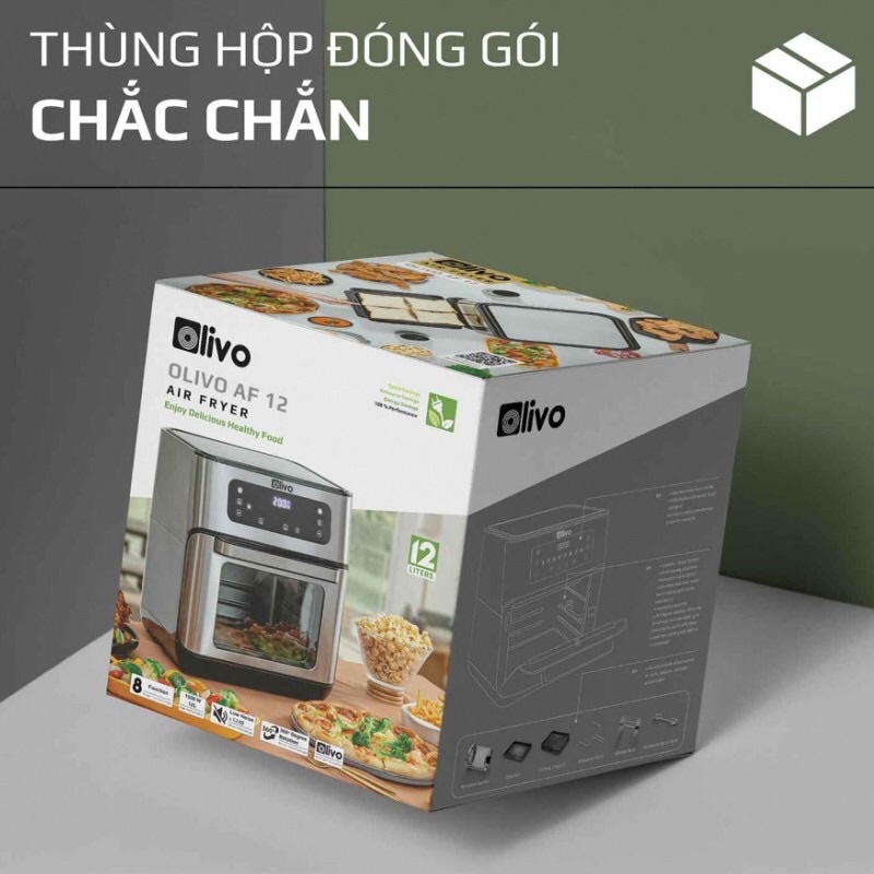 Nồi Chiên Không Dầu OLIVO AF12 - Dung Tích 12L - Công Suất 1800W-Thương Hiệu Mỹ sự lựa chọn hoàn hảo cho căn bếp nhà bạn