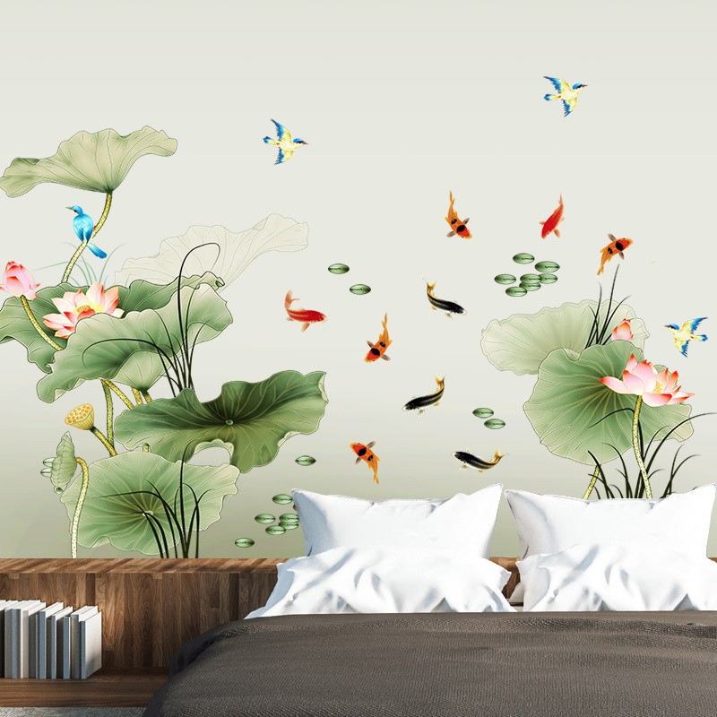 Decal dán tường DECOR Cá và Hoa Sen