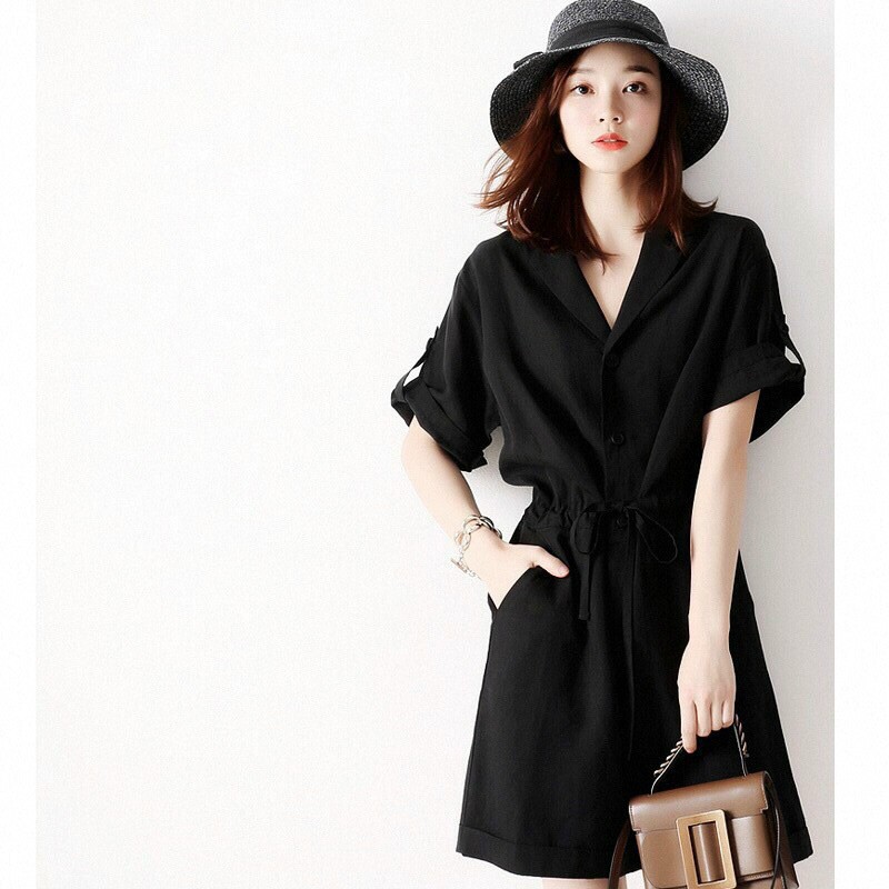 Jumpsuit Ngắn ❤️FREESHIP❤️ Cổ Vest Đính Nút Dây Cột Eo