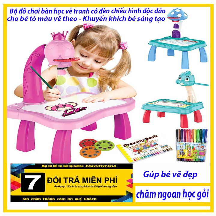 { XẢ KHO LỖ VỐN } Bộ đồ chơi bàn học vẽ tranh có đèn chiếu hình độc đáo cho bé tô màu vẽ theo - Khuyến khích bé sáng tạo