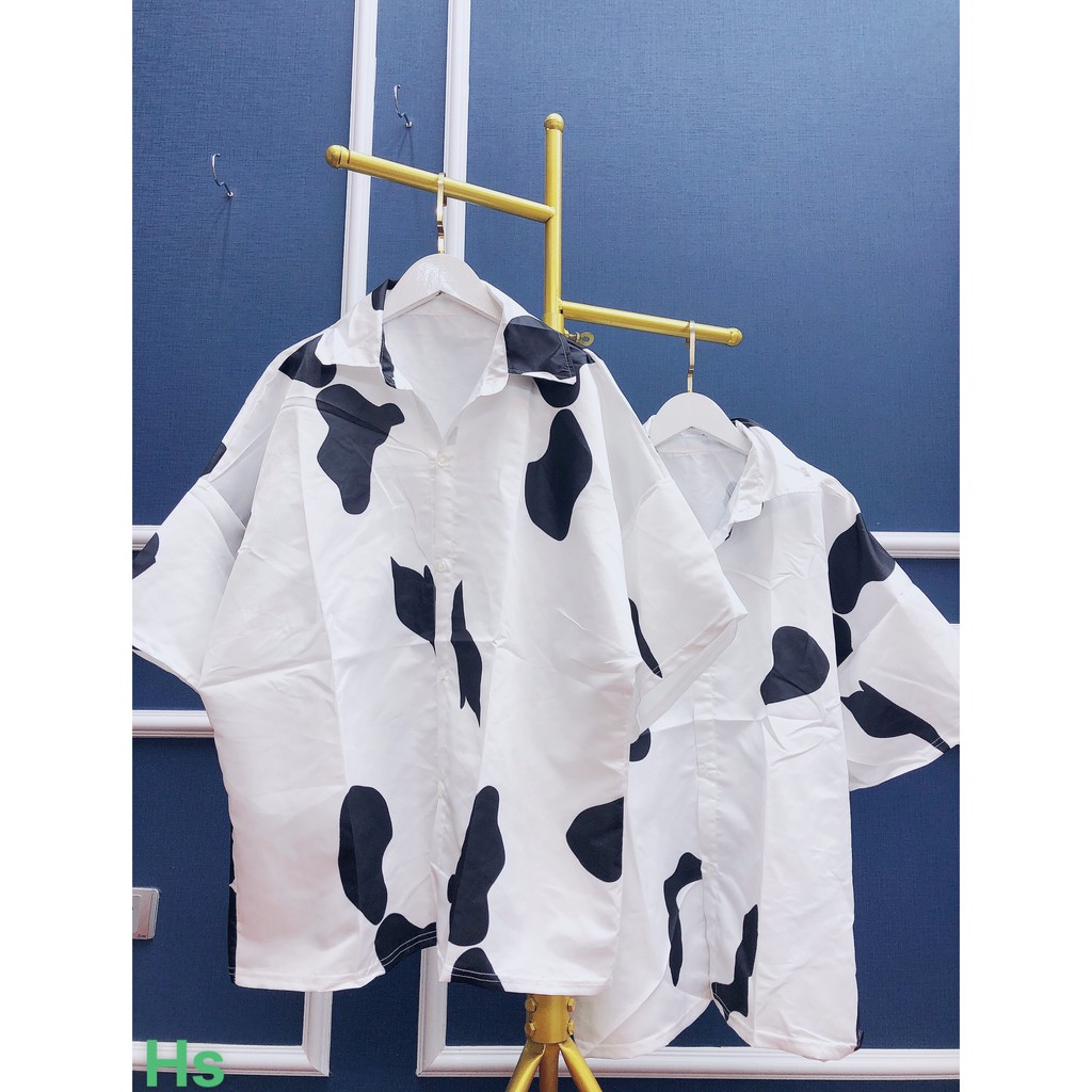 ÁO SƠ MI LOANG BÒ SỮA FORM RỘNG UNISEX - SƠ MI CỘC TAY LỠ HỌA TIẾT BÒ SỮA CÁ TÍNH | BigBuy360 - bigbuy360.vn