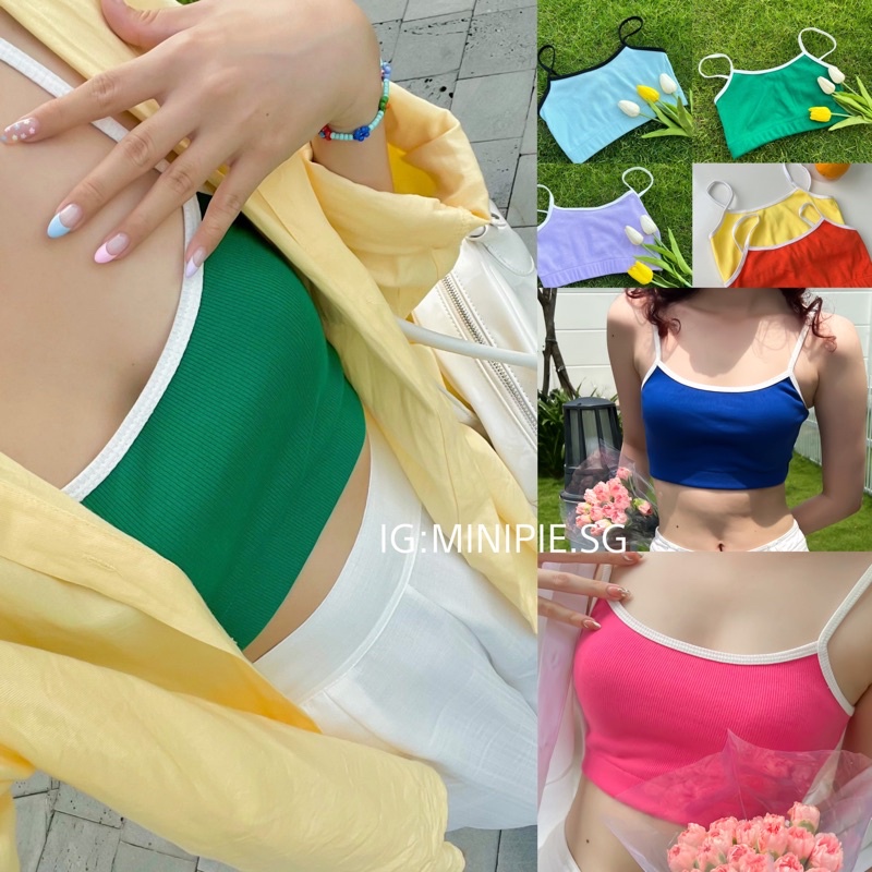 Áo Hai Dây Nữ Kiểu Ôm Cotton Gân Co Dãn Màu Pastel Hồng Xanh Lá Xanh Mint Minipie
