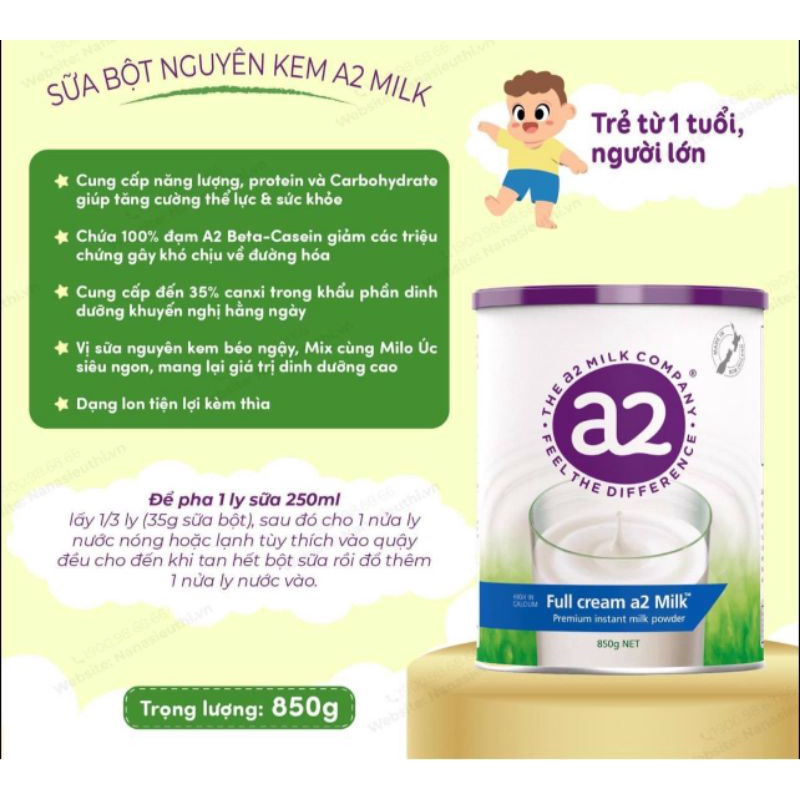 Sữa bột nguyên kem A2 Nội Địa Úc DATE T1/2024