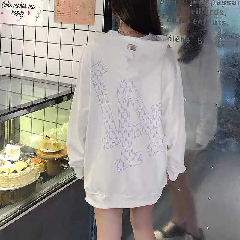 Áo nỉ MLB unisex dài tay nữ cao cấp in cao su nổi,form rộng,áo phông nỉ sweater có mũ màu trắng,xanh | BigBuy360 - bigbuy360.vn