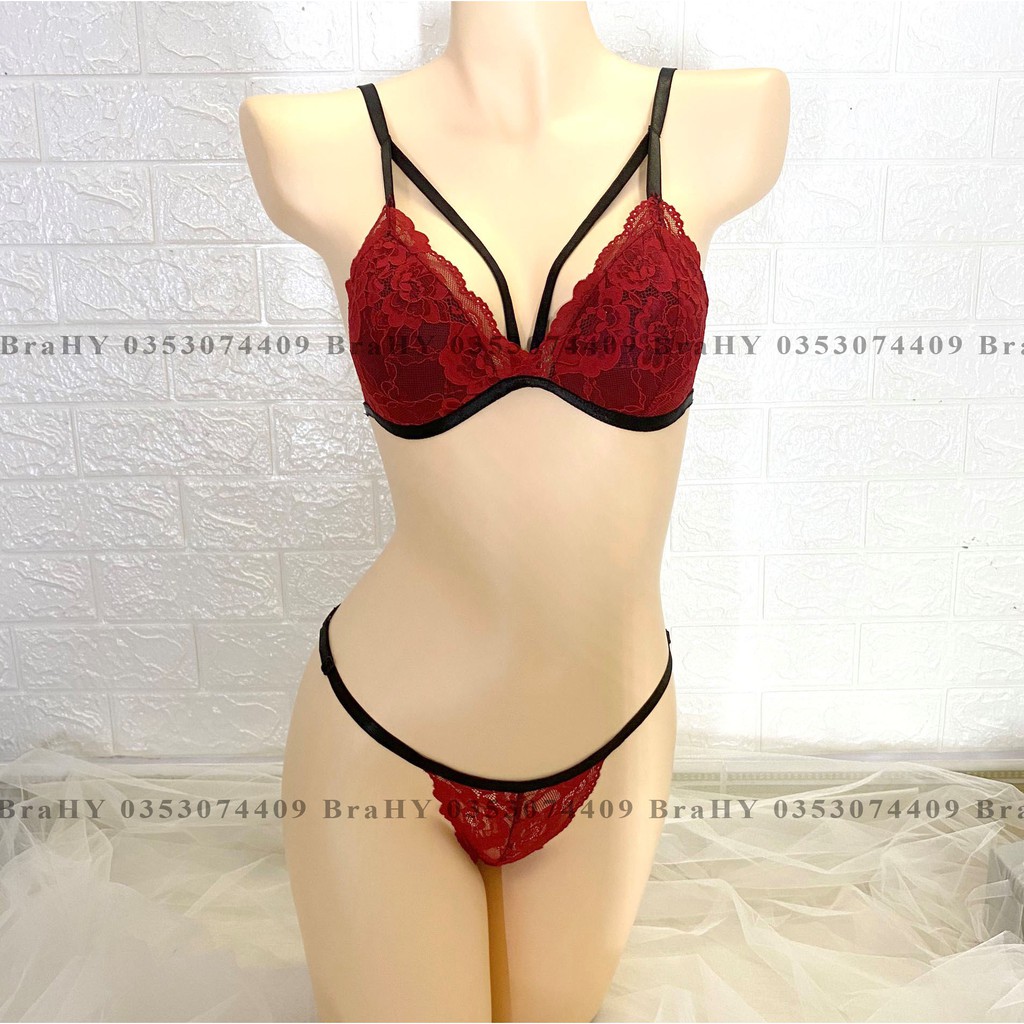 👙 Bra thiết kế sexy 👙 Đồ lót nữ màu đỏ gợi cảm có dây ôm ngực nguyên set gồm áo + quần