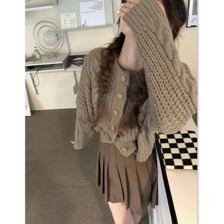 Áo Khoác Cardigan Dệt Kim Cổ Tròn Xinh Xắn Cho Nữ