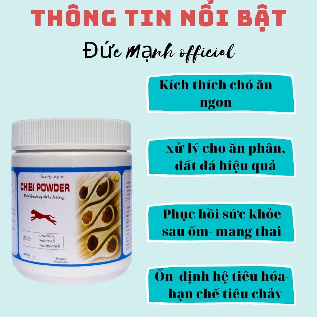 [Hàng Chất Lượng]-Bột khoáng Chibi Powder chó biếng ăn, gầy gò, chậm lớn, ăn đất đá- 4 trong 1