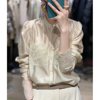 (có sẵn) áo sơ mi phối ren tay dài