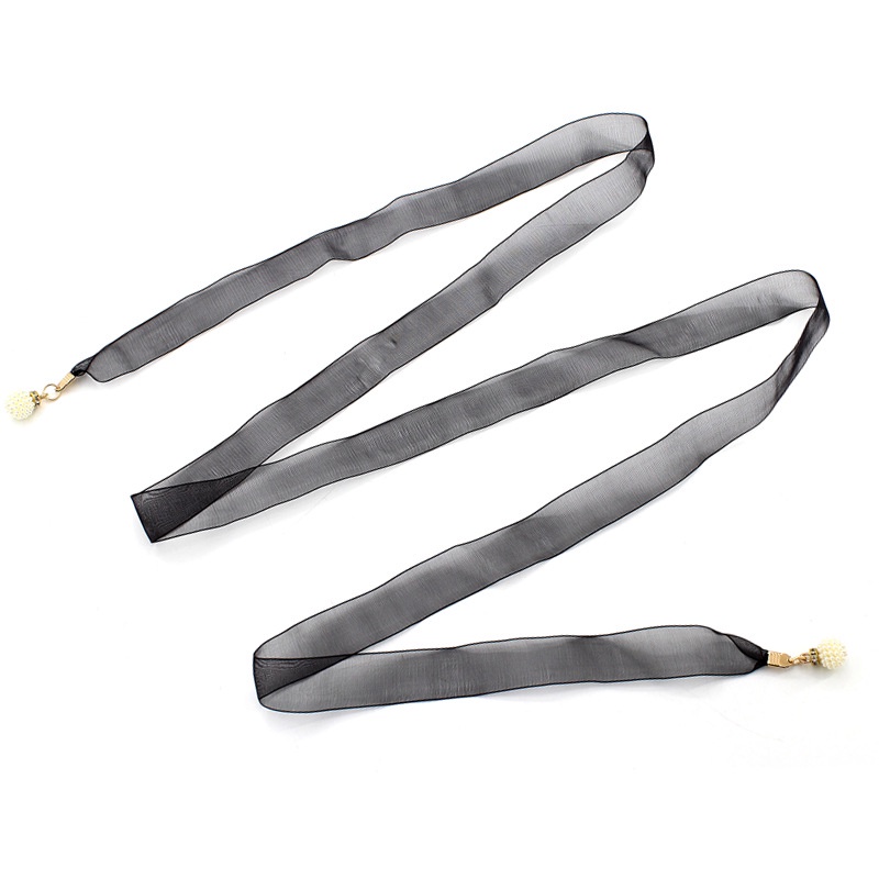 Đai váy vải voan trơn gắn ngọc, dây lưng nữ thắt nơ thanh lịch