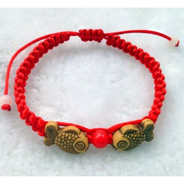 Vòng tay phong thủy 2 con cá siêu hot, Vòng chỉ đỏ 2 con cá, Vòng tay dây rút 2 con cá dễ thương