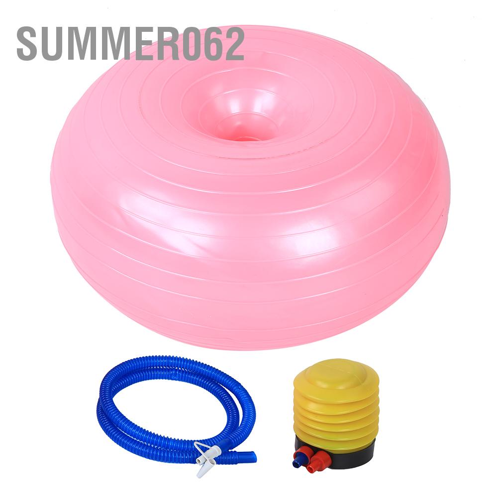 Bóng tập yoga thể dục bơm hơi PVC 50cm màu hồng hình bánh rán dày chống nổ