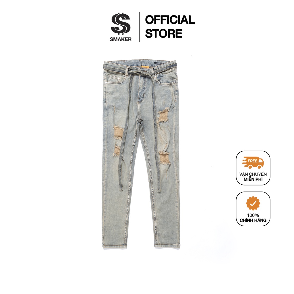 Quần jean nam ôm rách cao cấp, denim xanh, quần dài local brand chính hãng - DIRTY WASHED SKINNY JEANS