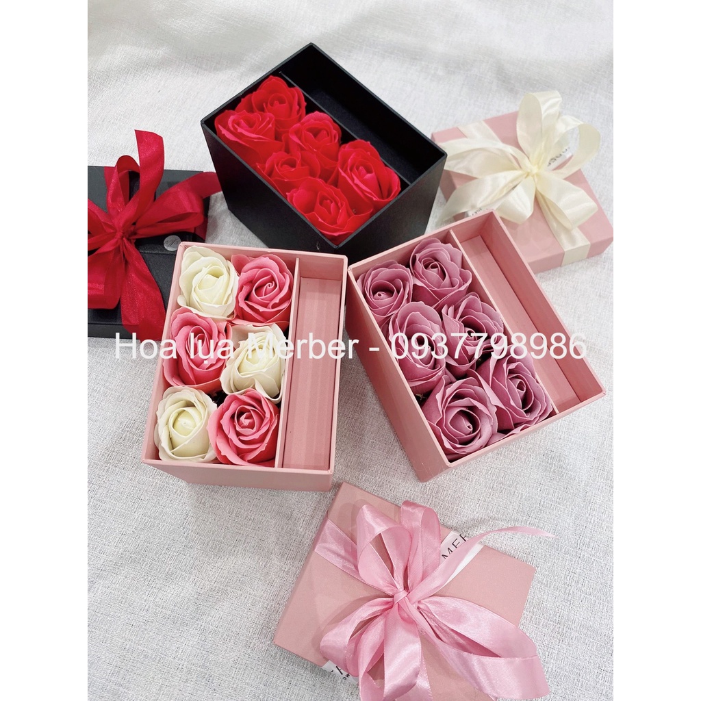 Hộp Quà Tặng Hoa Hồng Nhung Cao Cấp Merber  Thích Hợp Đựng Son Kèm Đèn Nhấp Nháy - Hộp Hoa Hồng Sáp Tặng Nàng