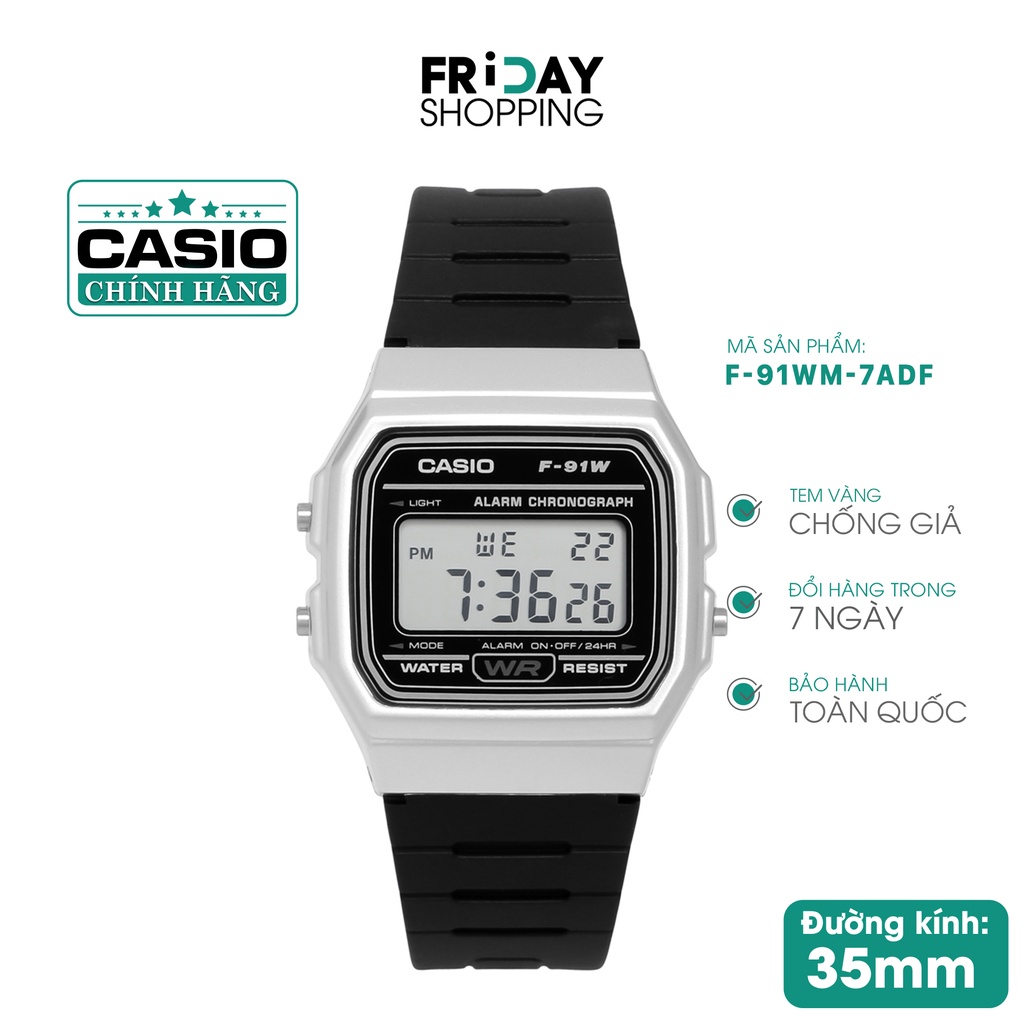 Đồng hồ Casio nam điện tử F-91WM-7ADF dây cao su chính hãng