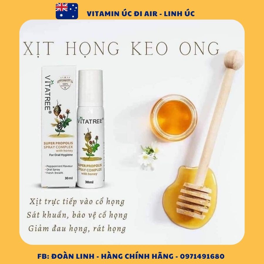 Chai xịt giảm đau họng keo ong Vitatree, Hàng Chuẩn Úc