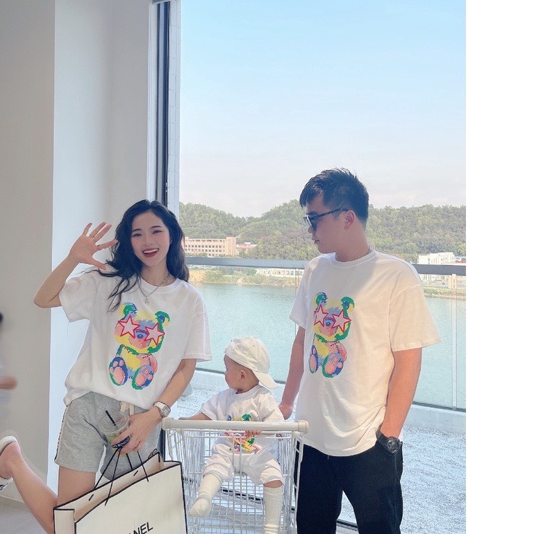 Áo Phông Gia Đình In Hình Gấu Màu Nổi Bật